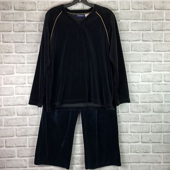 Vintage Catalina Jogging Suit Sweat Suit Velvet Size Medium Black Gold 2 piece - Picture 2 of 11
